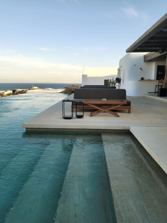 Kalesma Mykonos boutique hotel pool with Cycladic design and sea view