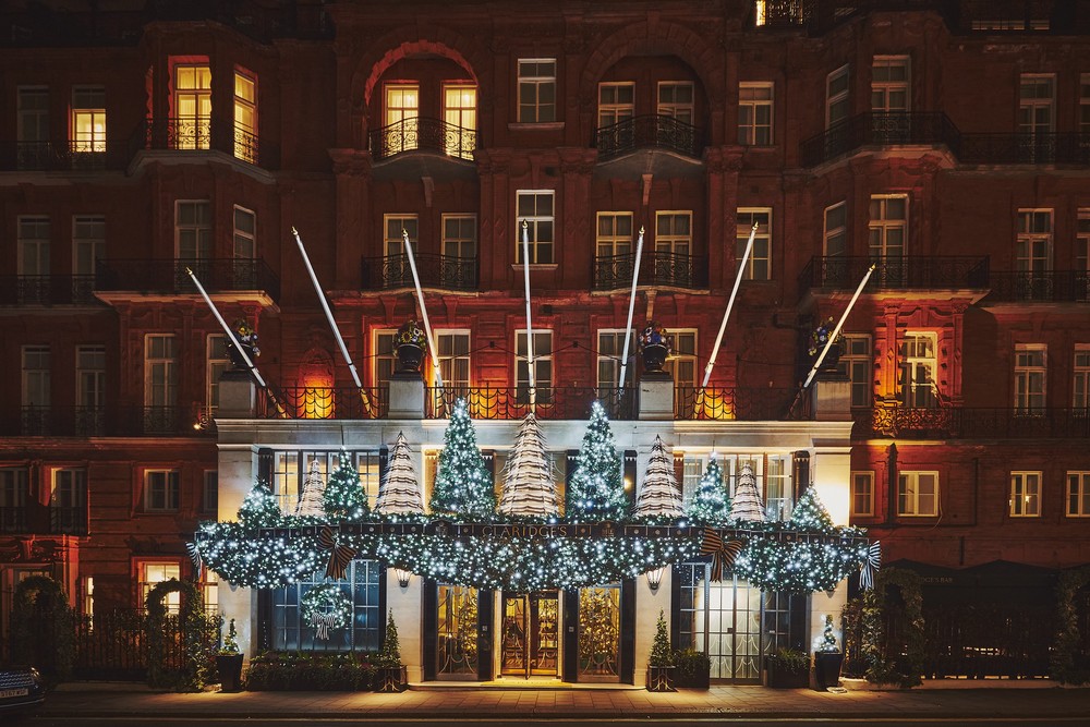 The festive facade of Klaridge's London