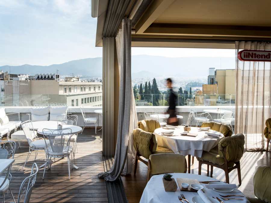 Modern rooftop brunch with art displays at NEW Hotel Art Lounge
