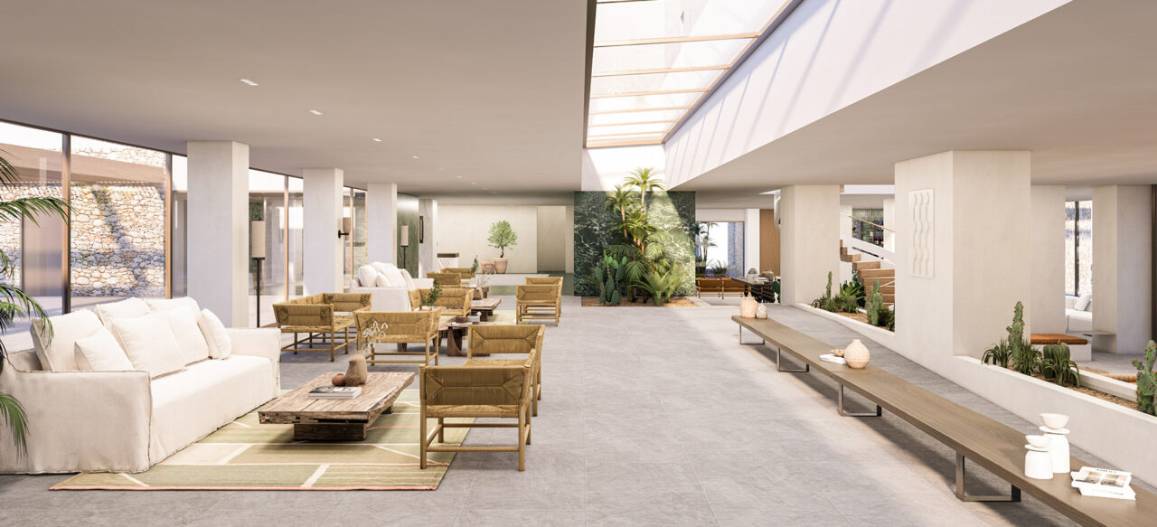 Tinos Beach hotel lobby reimagined by Tsolakis Architects